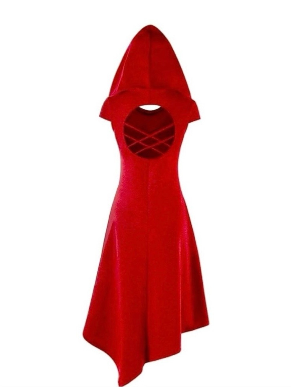NWOT Red Hooded Asymmetrical Dress with Back Keyhole and CrossStrap, Size XXL